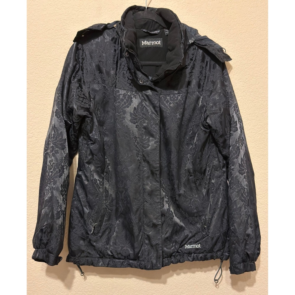 Marmot MemBrain Black Damask Floral Jacquard Hooded Jacket Women L Winter Snow